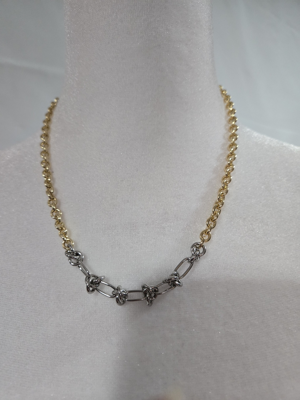 Evereve Mixed Metal Gold Chain with Silver Knot Link Center